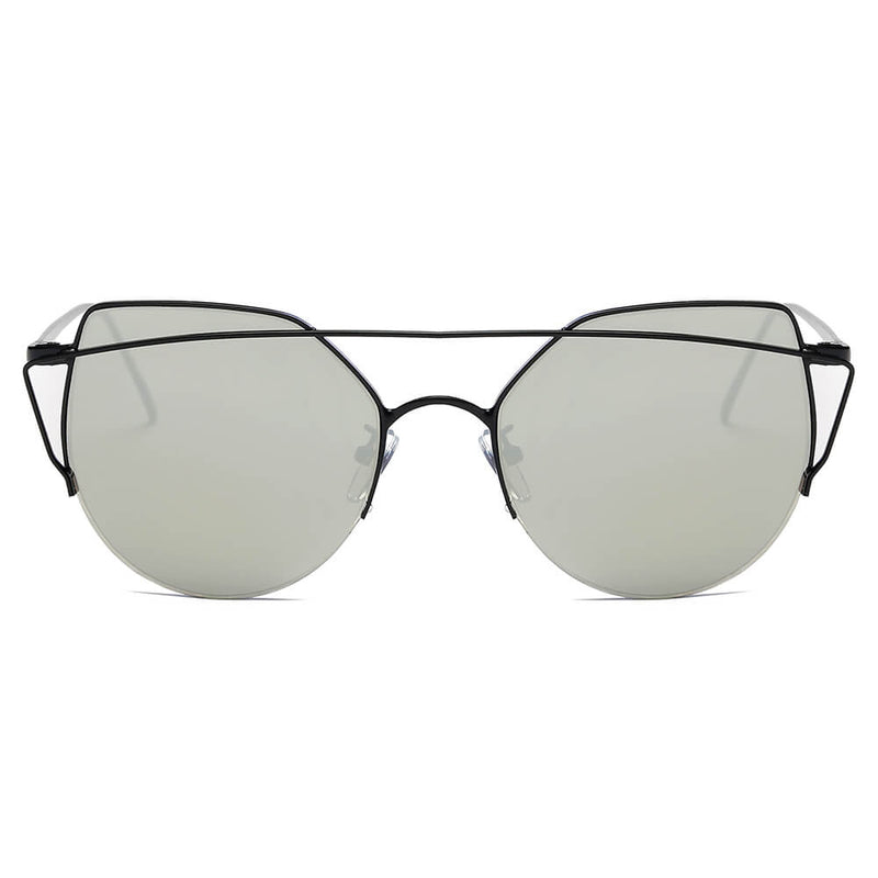 DILLON | Modern Cat Eye Mirrored Flat Lens Sunglasses Circle-12
