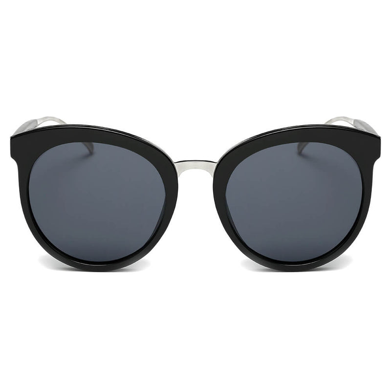 NORTH | Women's Oversized Round Mirrored Lens Horned Rim Sunglasses-17