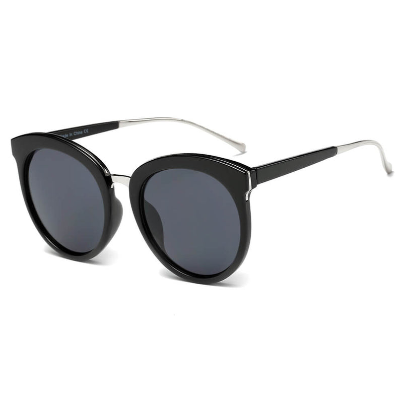 NORTH | Women's Oversized Round Mirrored Lens Horned Rim Sunglasses-16