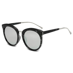 NORTH | Women's Oversized Round Mirrored Lens Horned Rim Sunglasses-20