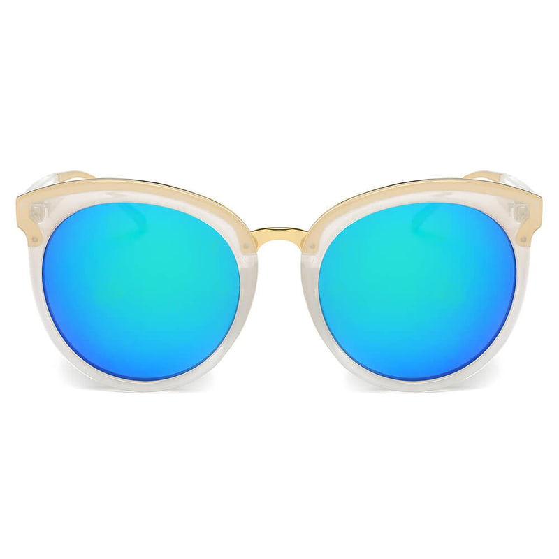 NORTH | Women's Oversized Round Mirrored Lens Horned Rim Sunglasses-3