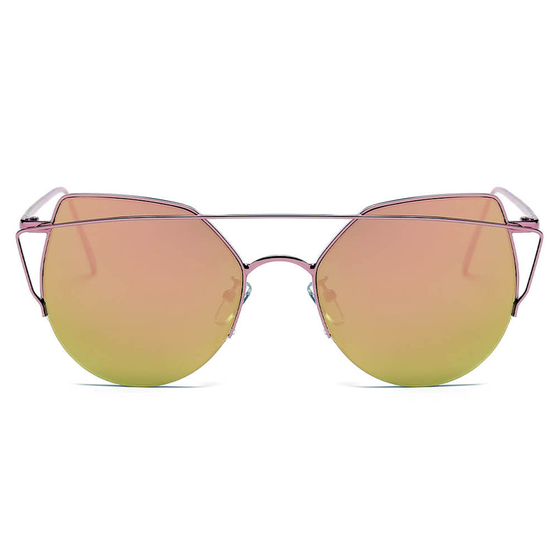 DILLON | Modern Cat Eye Mirrored Flat Lens Sunglasses Circle-1