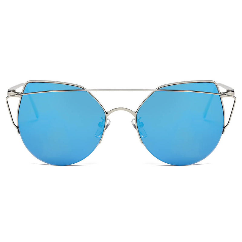 DILLON | Modern Cat Eye Mirrored Flat Lens Sunglasses Circle-4