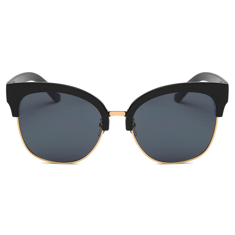 JENISON | Flat Mirrored Lens Clubmaster Horned Rim Sunglasses-1