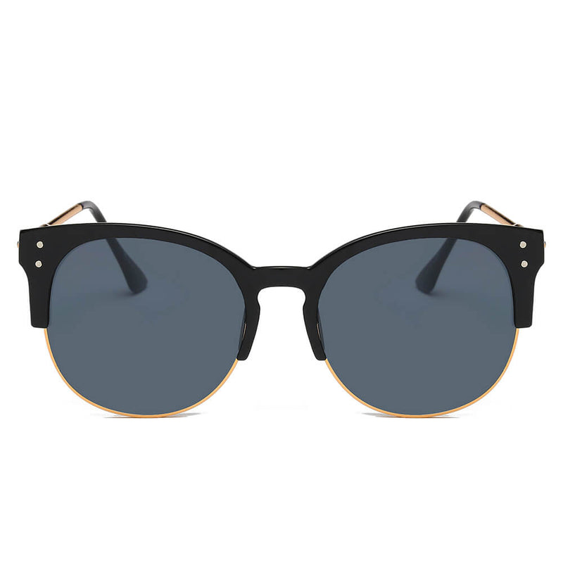 ABANDA |  Round Mirrored Flat Lens Half Frame Sunglasses Circle-1