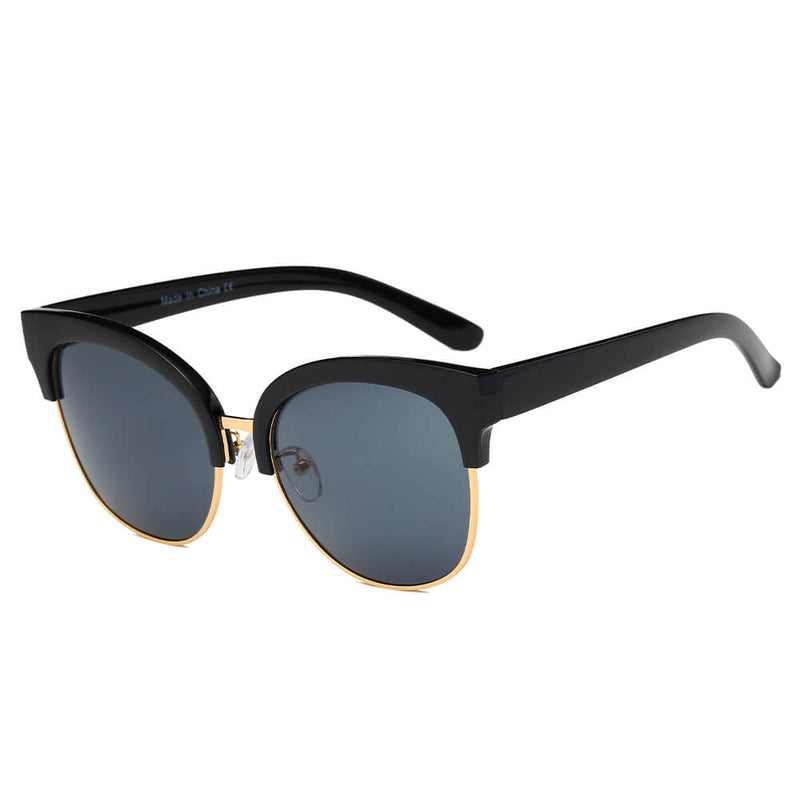 JENISON | Flat Mirrored Lens Clubmaster Horned Rim Sunglasses-0
