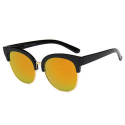 JENISON | Flat Mirrored Lens Clubmaster Horned Rim Sunglasses-4