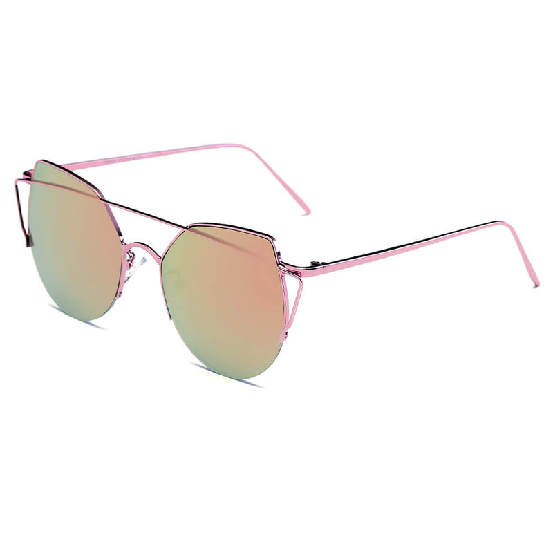DILLON | Modern Cat Eye Mirrored Flat Lens Sunglasses Circle-0