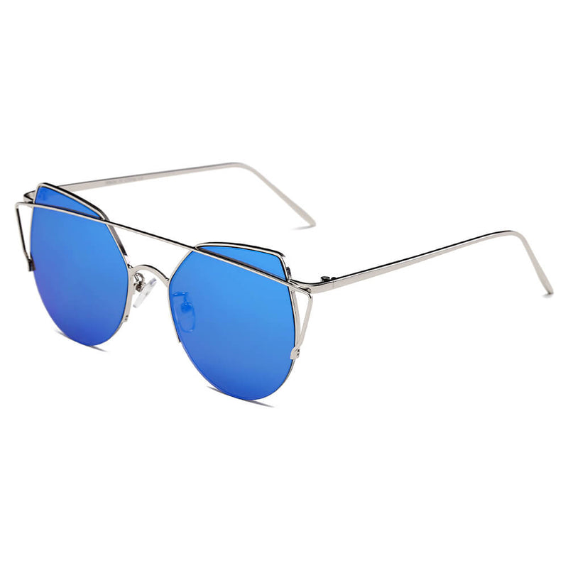 DILLON | Modern Cat Eye Mirrored Flat Lens Sunglasses Circle-3