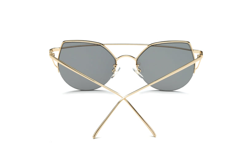 DILLON | Modern Cat Eye Mirrored Flat Lens Sunglasses Circle-14