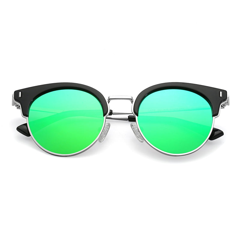 BILOXI | Women Half Frame Round Cat Eye Polarized Sunglasses-14
