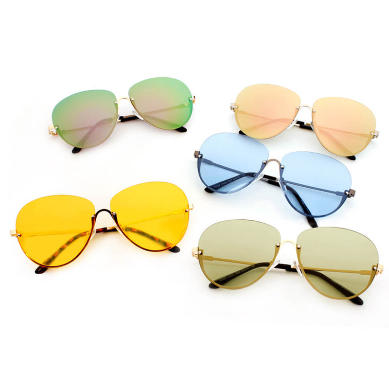 Gruiles - Half Frame Oversize Rimless Fashion Tinted Aviator Sunglasses-6