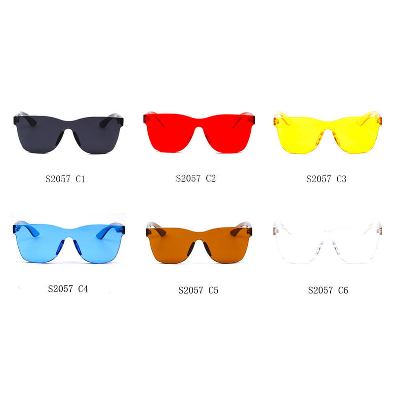 LEMOORE | Retro Flat Lens Candy Color Square Rimless Tinted Colorful Lenses Sunglasses-13