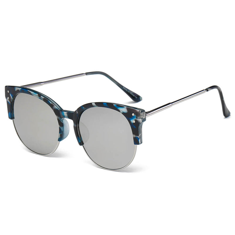 ABANDA |  Round Mirrored Flat Lens Half Frame Sunglasses Circle-6