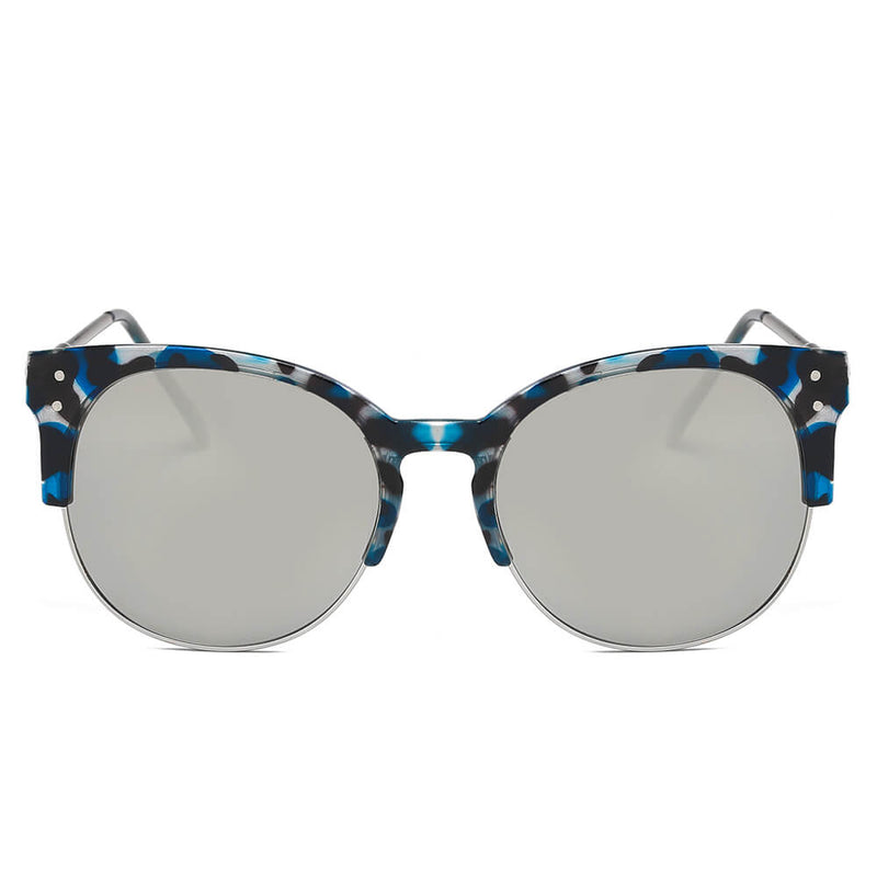 ABANDA |  Round Mirrored Flat Lens Half Frame Sunglasses Circle-7