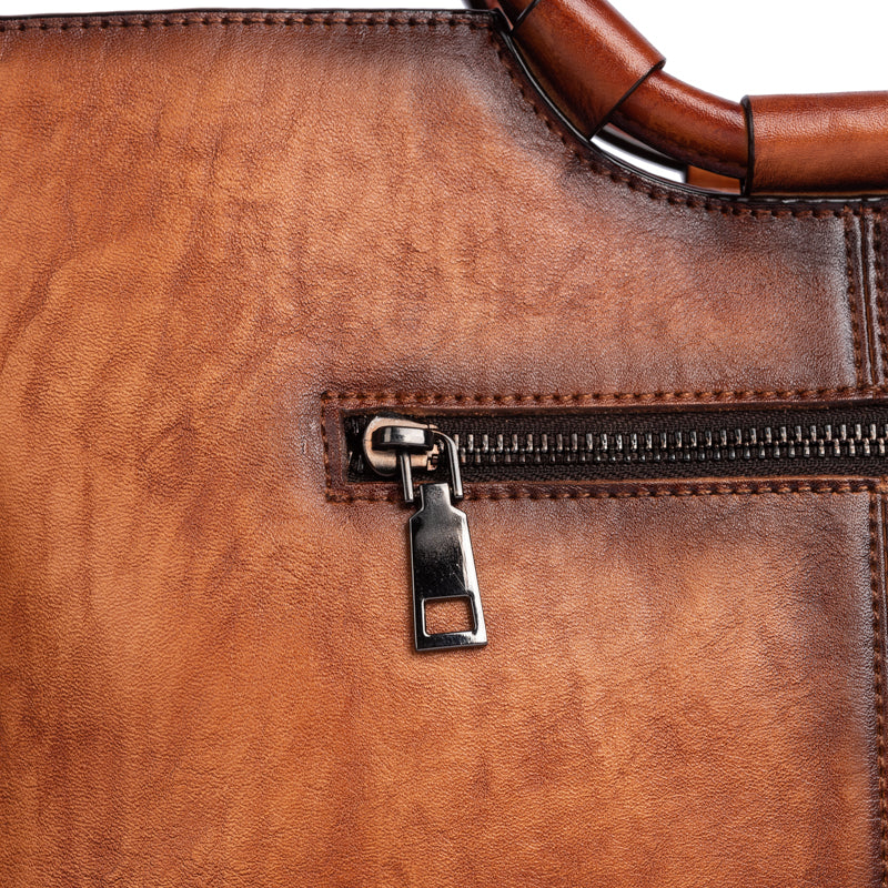 Fashion Large Capacity Round Handle Vintage Leather Shoulder Tote Bag-13