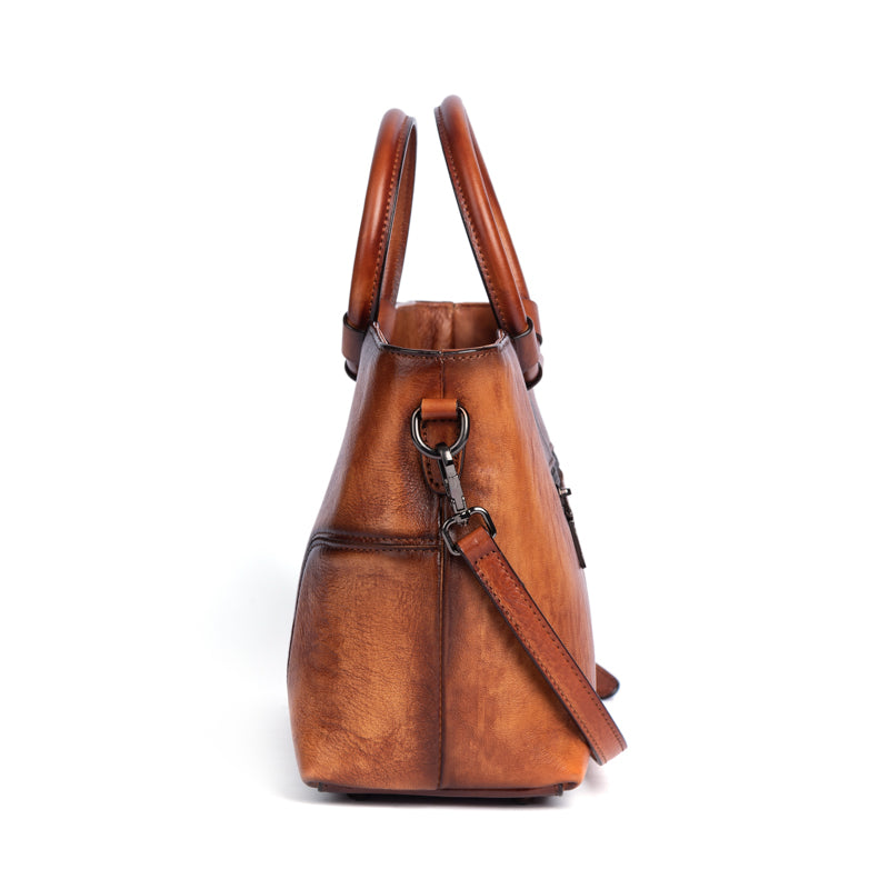 Fashion Large Capacity Round Handle Vintage Leather Shoulder Tote Bag-7
