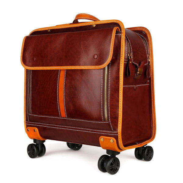 Genuine Vintage Italian Vegetable Tanned Leather 20-inch Carry-on Universal wheel Cabin Rolling Spinner Travel Luggage-11