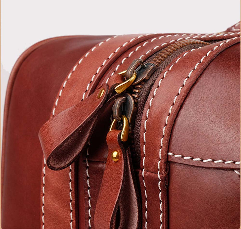 Unisex Genuine Vintage Vegetable Tanned Leather Carry On Business Trolley Bag Rotate Universal Wheel 20 Inch Travelling Luggage Bag-17