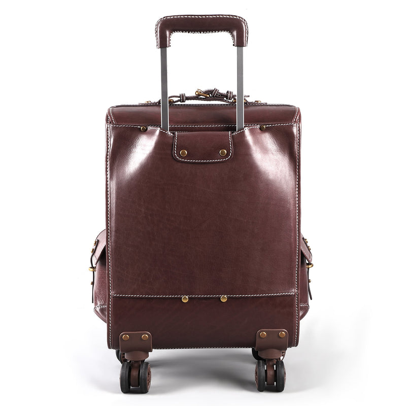 Genuine Vintage Vegetable Tanned Leather Check-In  Carry On Business Rolling Bag Rotate Universal Wheel 23 Inch Leather Business Trolley Bag-8