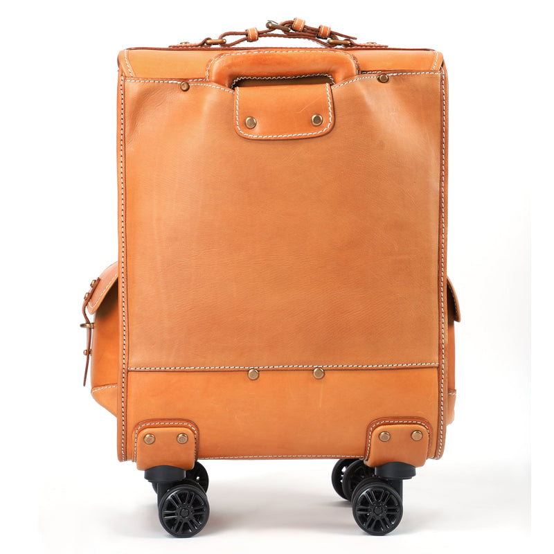 Genuine Vintage Vegetable Tanned Leather Check-In  Carry On Business Rolling Bag Rotate Universal Wheel 23 Inch Leather Business Trolley Bag-19
