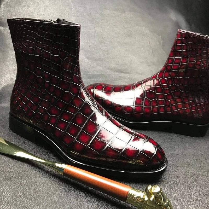 Handmade Mens Vintage Chelsea Alligator Leather Boots ,Men Fashion Side Zipper Boot Men Boots-6