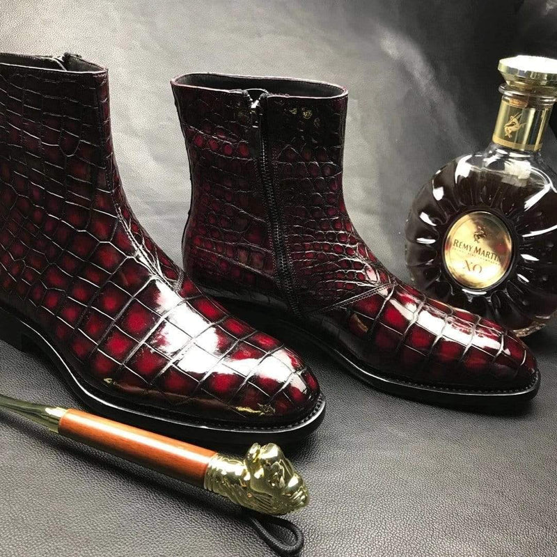 Handmade Mens Vintage Chelsea Alligator Leather Boots ,Men Fashion Side Zipper Boot Men Boots-4