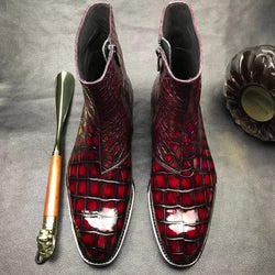Handmade Mens Vintage Chelsea Alligator Leather Boots ,Men Fashion Side Zipper Boot Men Boots-0