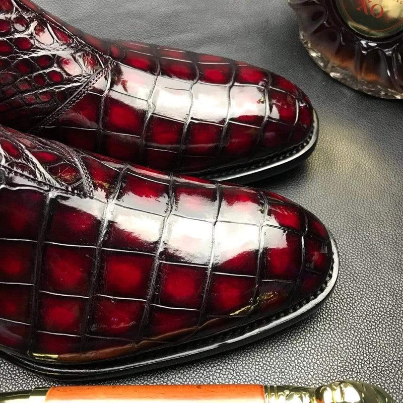 Handmade Mens Vintage Chelsea Alligator Leather Boots ,Men Fashion Side Zipper Boot Men Boots-2