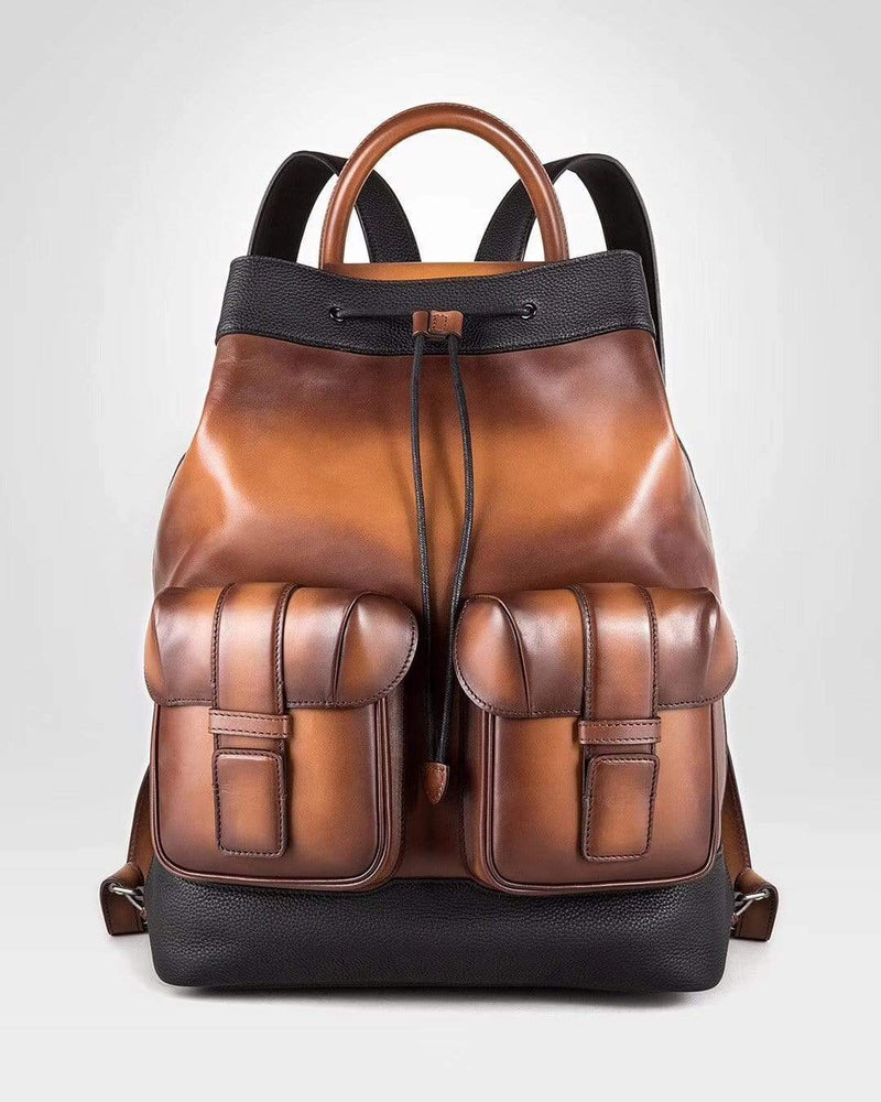 Large Vintage Smooth  Cowhide Leather Backpack & Rucksack-11