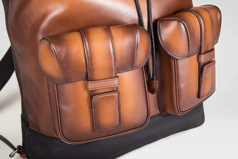 Large Vintage Smooth  Cowhide Leather Backpack & Rucksack-14