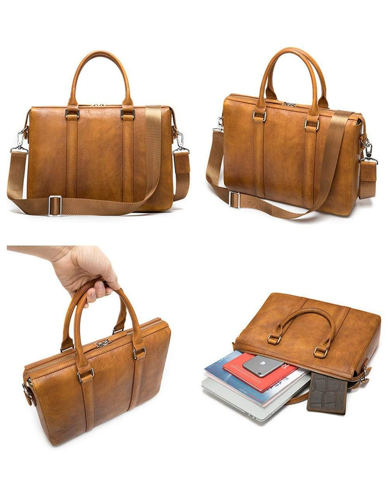Luxury Vintage Leather Briefcase Shoulder Laptop Business Bag for Men-3