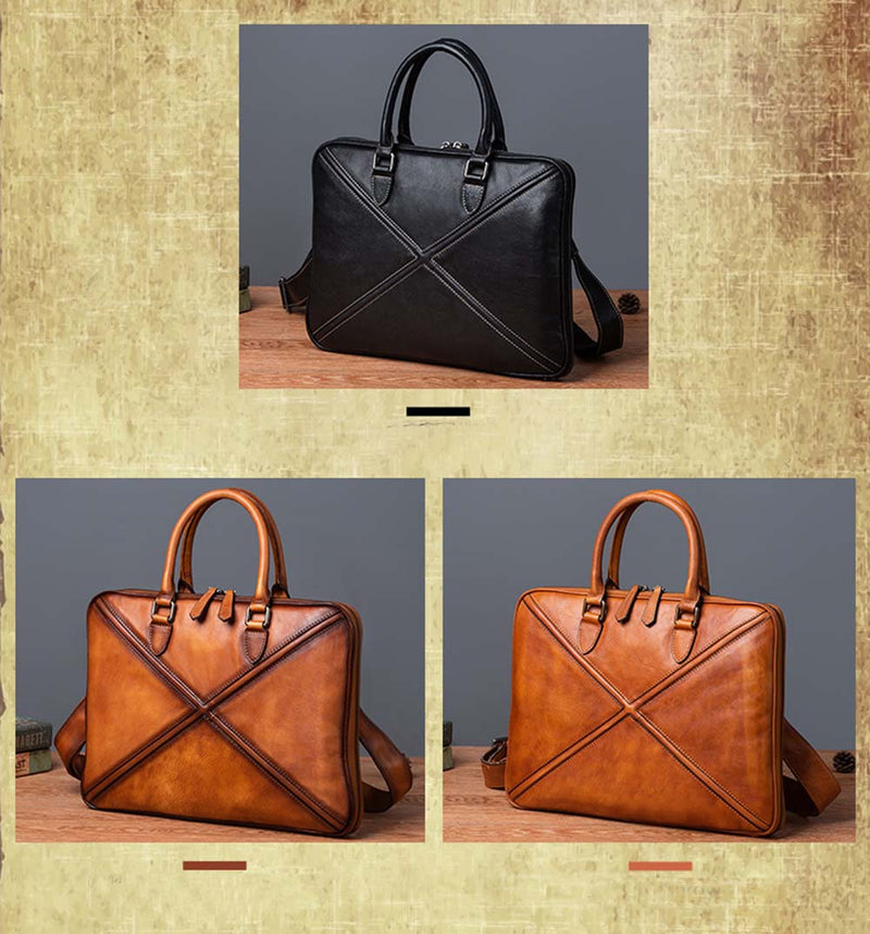Mens Vintage Leather Buiness Briefcase Shoulder Cross Body Bag 2766-1