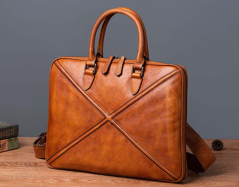 Mens Vintage Leather Buiness Briefcase Shoulder Cross Body Bag 2766-3