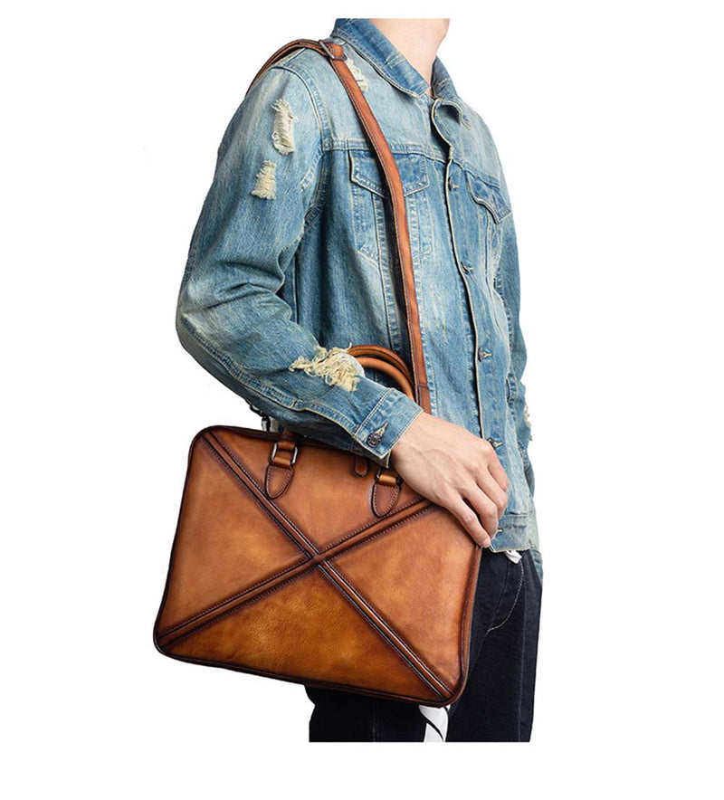 Mens Vintage Leather Buiness Briefcase Shoulder Cross Body Bag 2766-9