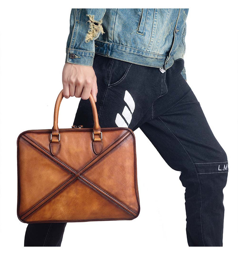 Mens Vintage Leather Buiness Briefcase Shoulder Cross Body Bag 2766-8