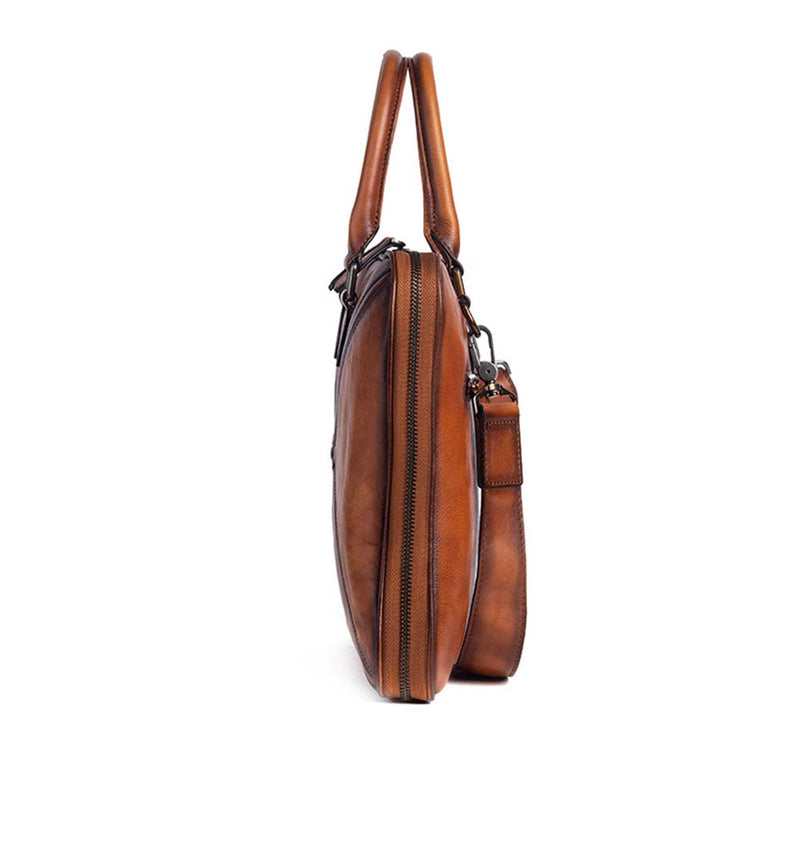 Mens Vintage Leather Buiness Briefcase Shoulder Cross Body Bag 2766-10