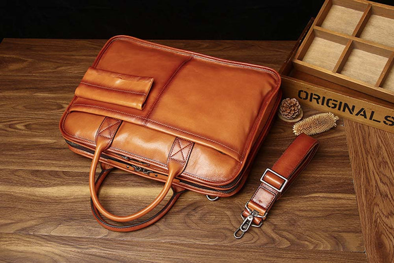 Mens Vintage Leather Buiness Briefcase Shoulder Cross Body Bag   2850-3