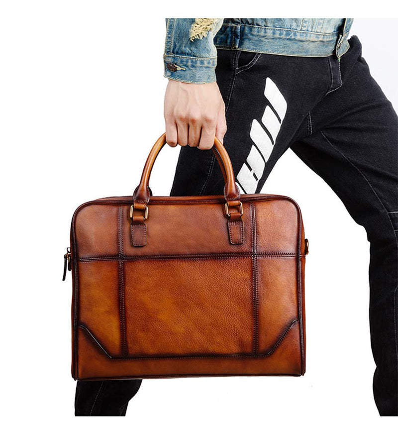 Mens Vintage Leather Buiness Briefcase Shoulder Cross Body Bag   2855-14