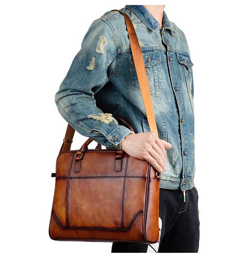 Mens Vintage Leather Buiness Briefcase Shoulder Cross Body Bag   2855-15
