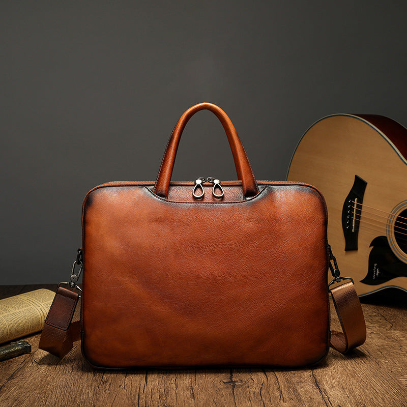 Mens Vintage Leather Buiness Briefcase Shoulder Cross Body Bag  Large Volumn 2800-0