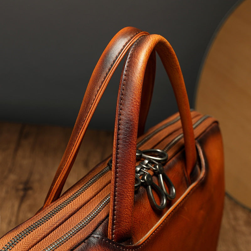 Mens Vintage Leather Buiness Briefcase Shoulder Cross Body Bag  Large Volumn 2800-10