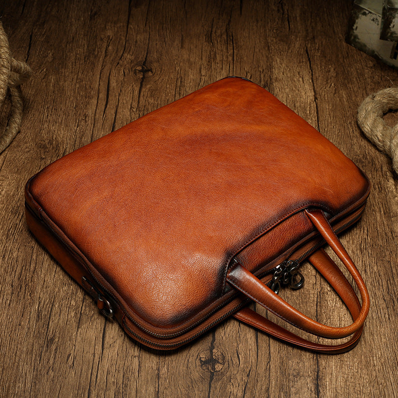 Mens Vintage Leather Buiness Briefcase Shoulder Cross Body Bag  Large Volumn 2800-17