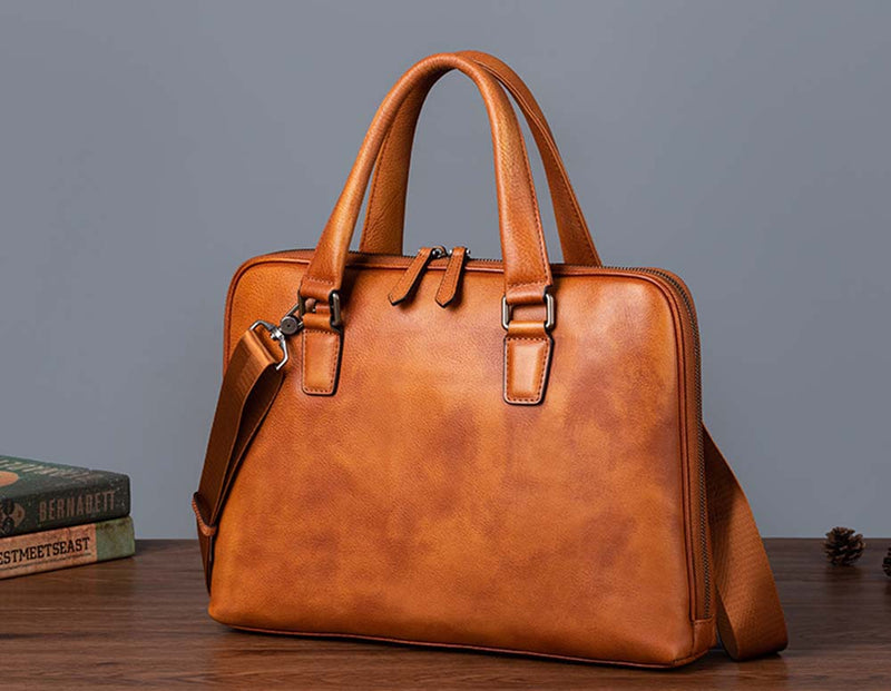 Mens Vintage Leather Buiness Briefcase Top Handle  Shoulder Cross Body Bag   2860-3