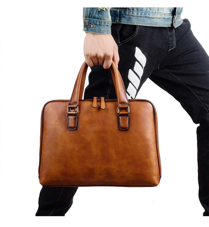Mens Vintage Leather Buiness Briefcase Top Handle  Shoulder Cross Body Bag   2860-13