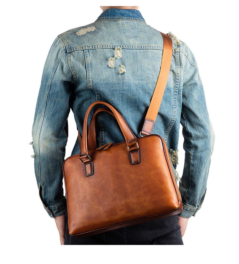 Mens Vintage Leather Buiness Briefcase Top Handle  Shoulder Cross Body Bag   2860-14
