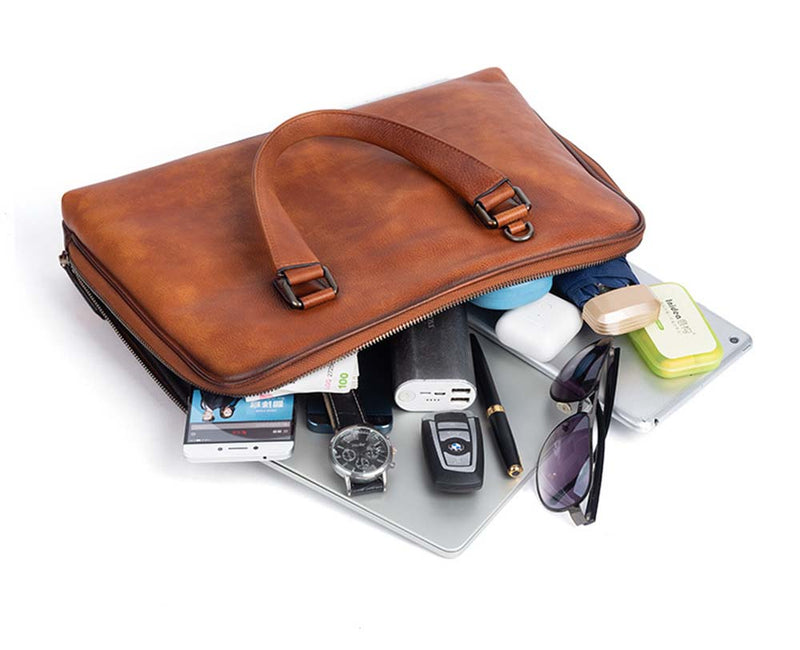 Mens Vintage Leather Buiness Briefcase Top Handle  Shoulder Cross Body Bag   2860-15