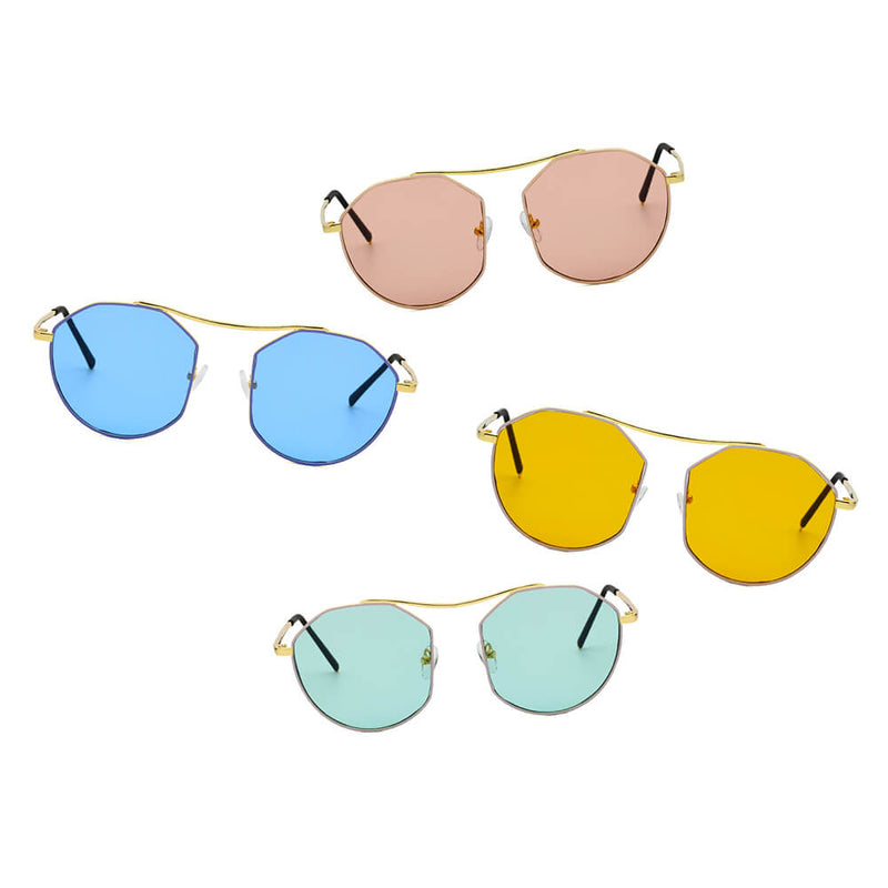 CHOCTAW - Round Tinted Geometric Brow-Bar Fashion Sunglasses-8