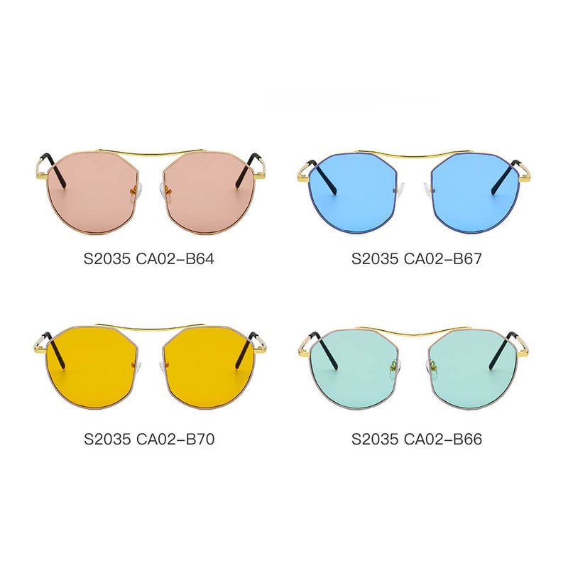 CHOCTAW - Round Tinted Geometric Brow-Bar Fashion Sunglasses-9