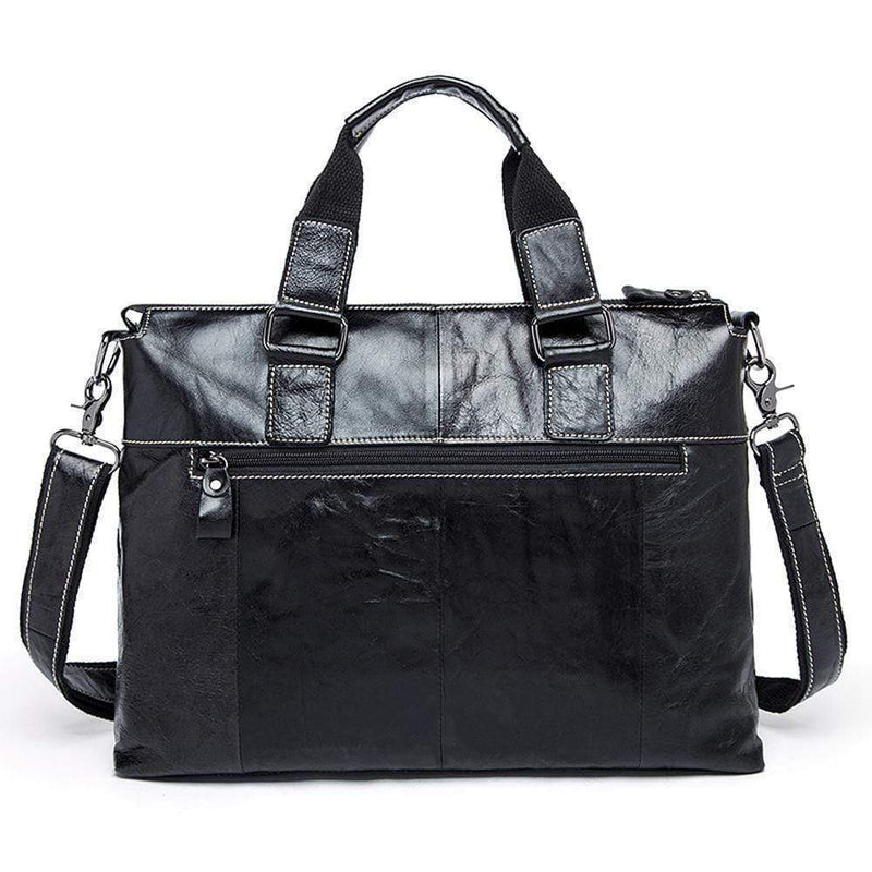 Rossie Viren  Men's Bunished Vintage Leather14" Laptop Shoulder Top Handle Bags Black-3